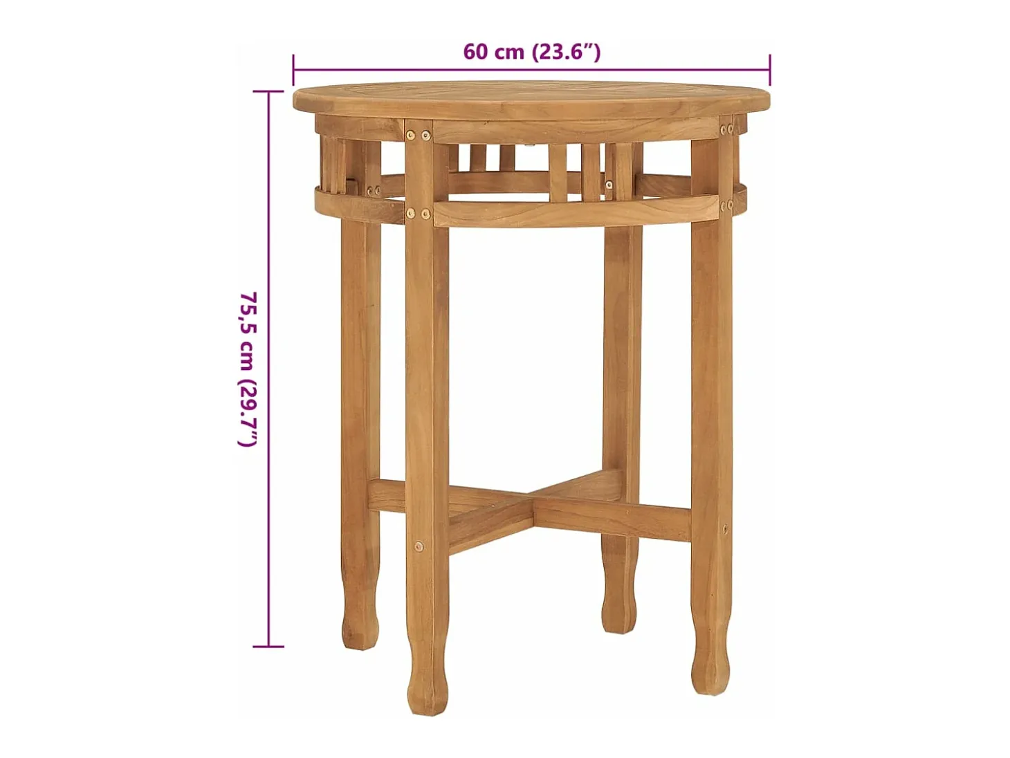 Mesa de bistró de madera maciza de teca Ø60x75,5 cm