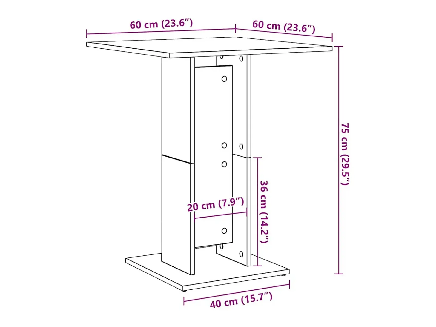 Mesa de bistro de roble artesanal 60x60x75 cm madera de ingeniería