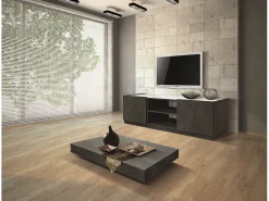 Mesa de centro de madera, acabado acero, base negra, convertible 120x80 - CAMOGLI