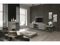 Mesa de centro de madera, acabado gris, base negra, convertible 120x80 - CAMOGLI