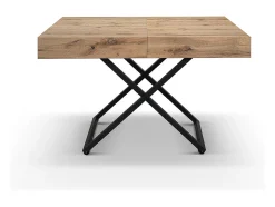 Mesa de centro de madera acabado roble rústico, base negra, convertible 120x80 - CAMOGLI
