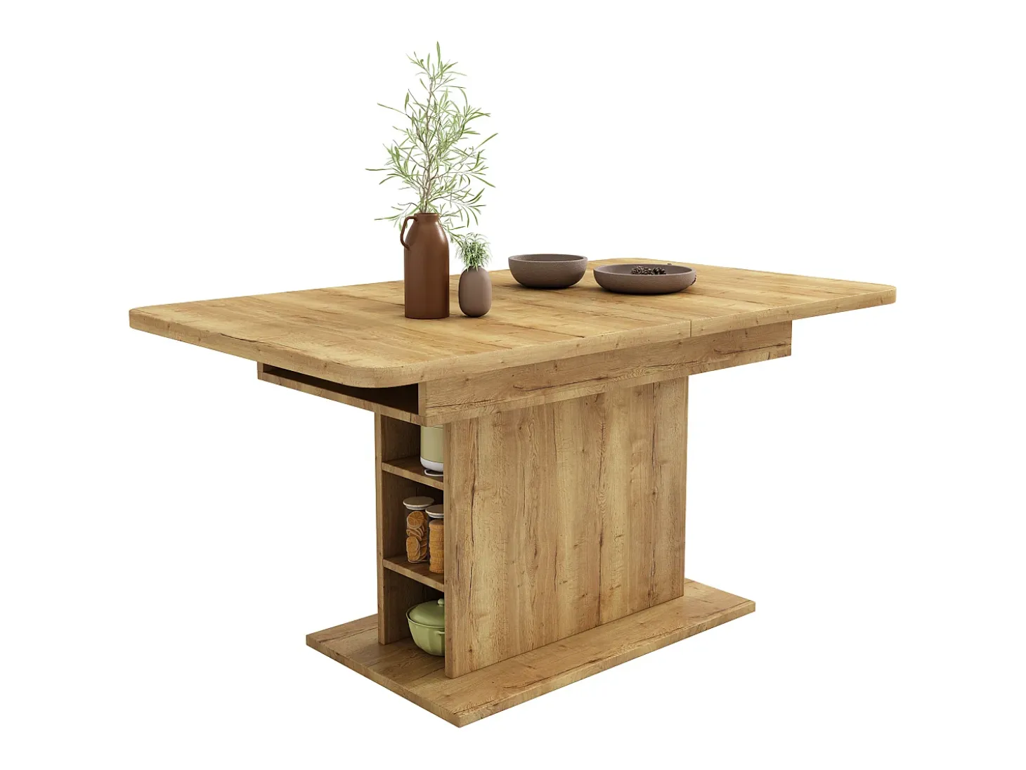 Mesa de centro elevable para 4-6 personas - patas de madera - color natural claro (130x70x75 cm)