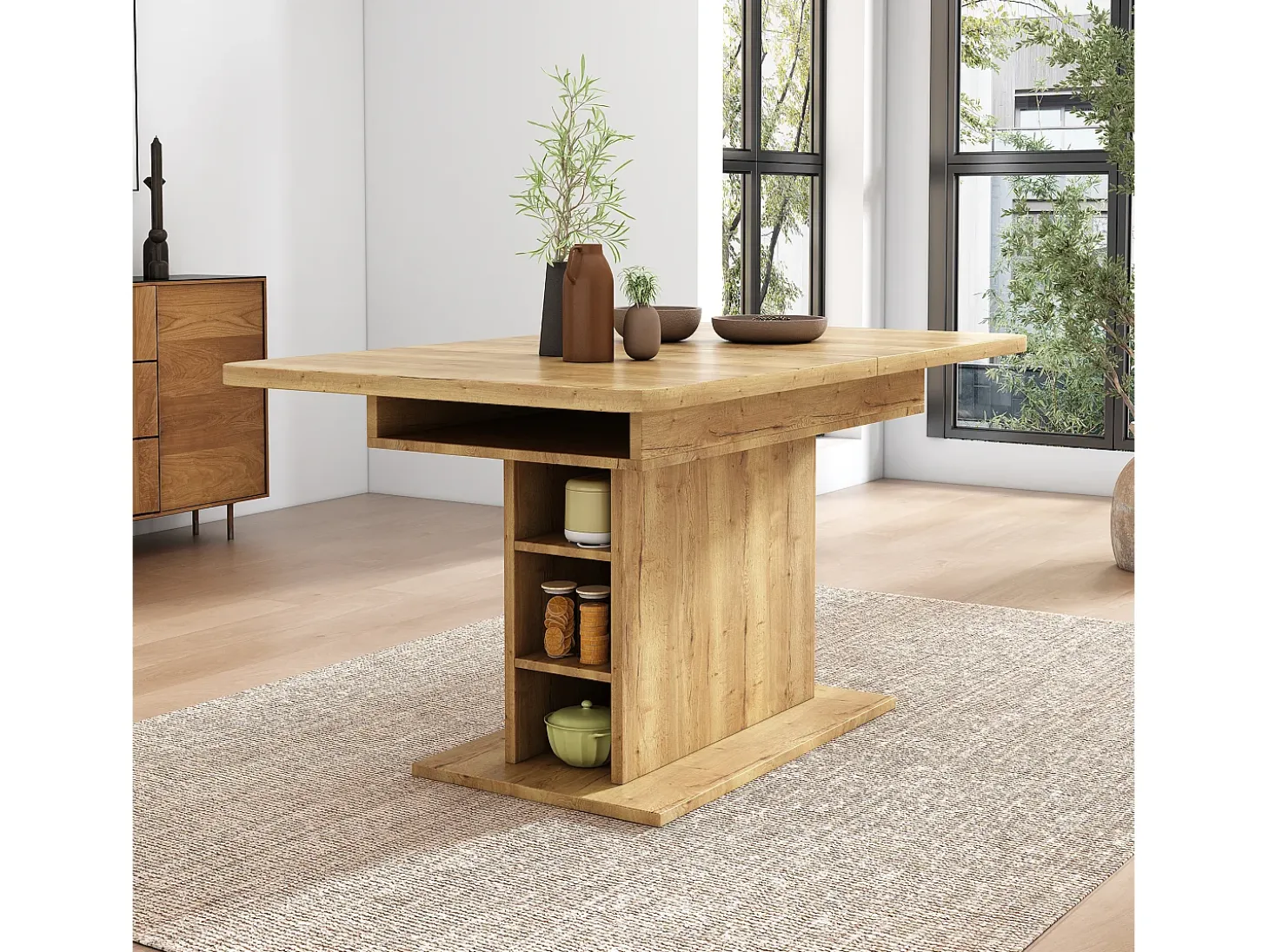 Mesa de centro elevable para 4-6 personas - patas de madera - color natural claro (130x70x75 cm)