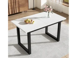 Mesa de centro elevable para 4-6 personas - patas de metal - blanca (140-180x80x75 cm)