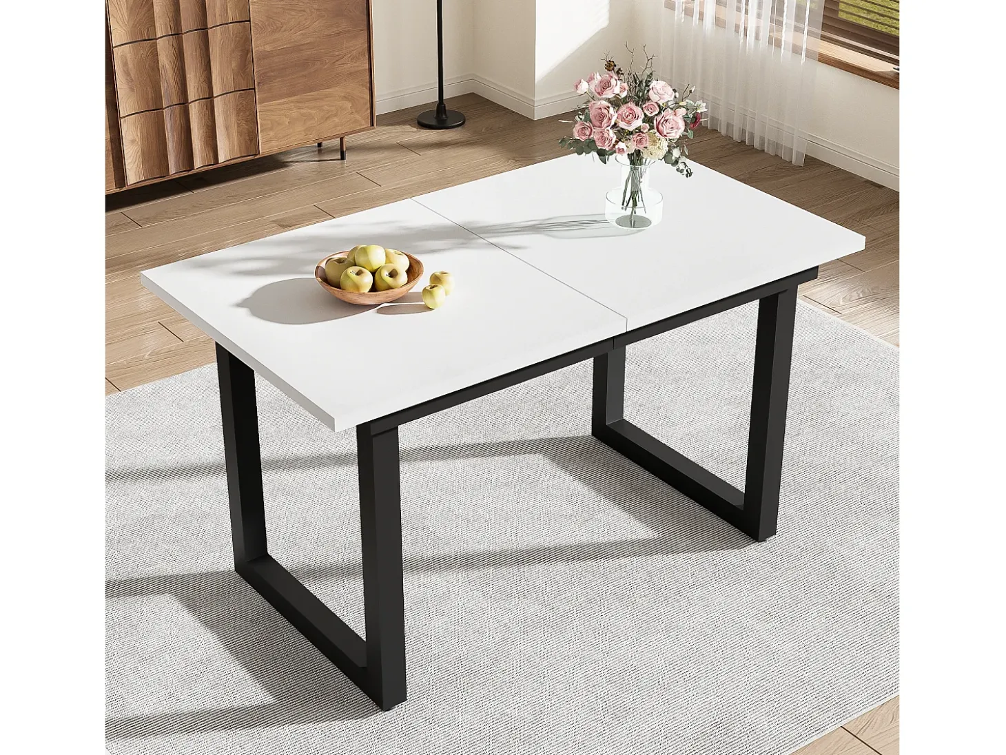 Mesa de centro elevable para 4-6 personas - patas de metal - blanca (140-180x80x75 cm)