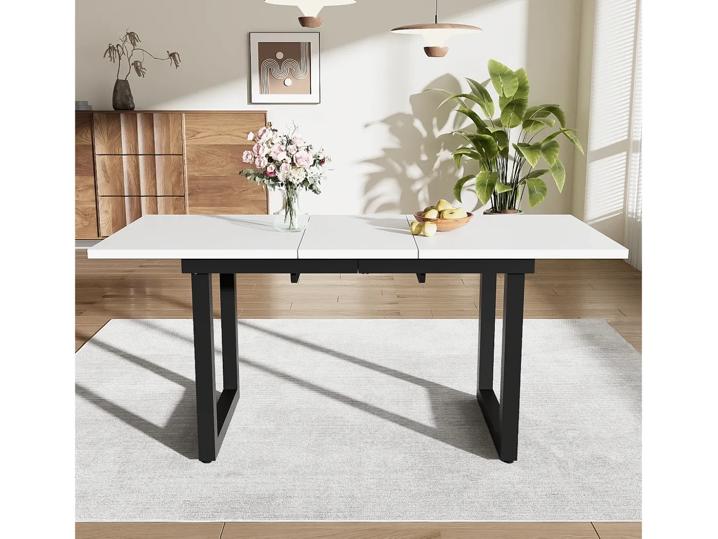 Mesa de centro elevable para 4-6 personas - patas de metal - blanca (140-180x80x75 cm)