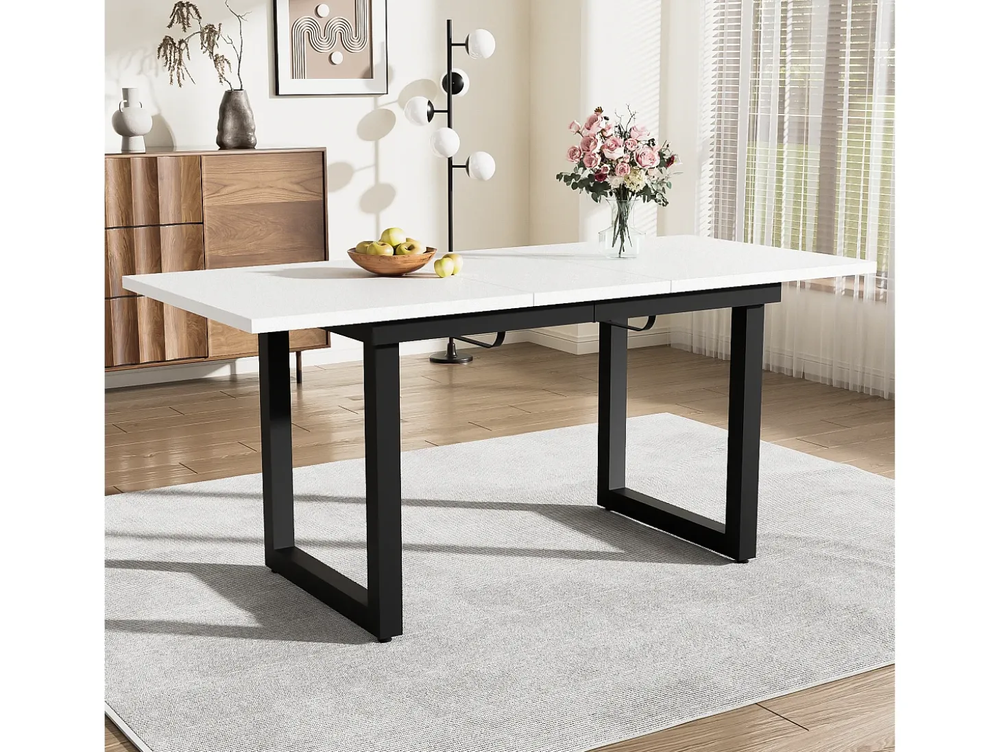 Mesa de centro elevable para 4-6 personas - patas de metal - blanca (140-180x80x75 cm)