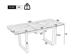 Mesa de centro elevable para 4-6 personas - patas de metal - natural claro (140-180x80x75 cm)