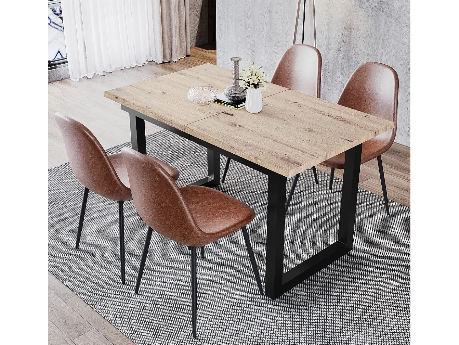 Mesa de centro elevable para 4-6 personas - patas de metal - natural claro (140-180x80x75 cm)