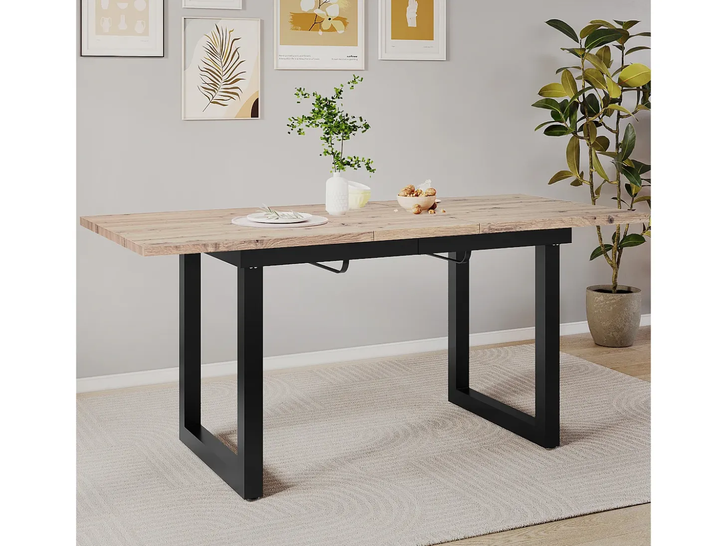 Mesa de centro elevable para 4-6 personas - patas de metal - natural claro (140-180x80x75 cm)