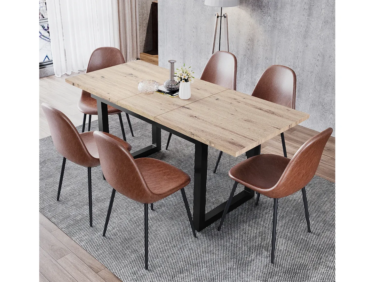 Mesa de centro elevable para 4-6 personas - patas de metal - natural claro (140-180x80x75 cm)