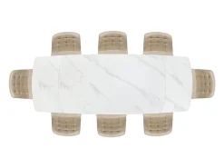 Mesa de cerámica blanca, base de metal negro, extensible 140x90-200x90 cm - BONIFACIO