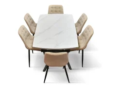 Mesa de cerámica blanca, base de metal negro, extensible 140x90-200x90 cm - BONIFACIO
