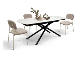 Mesa de cerámica blanca, base de metal negro, extensible 120x88-180x88 cm - BONIFACIO