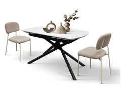 Mesa de cerámica blanca, base de metal negro, extensible 120x88-180x88 cm - BONIFACIO