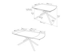 Mesa de cerámica blanca, base de metal negro, extensible 120x88-180x88 cm - BONIFACIO