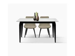 Mesa de cerámica, efecto mármol blanco y patas de metal negro, 140 x 80 x 76 cm - ALERIA