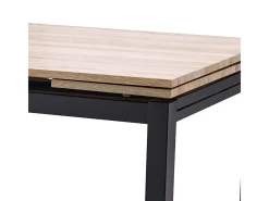 Mesa de Cocina Extensible – 110/170x70x75 cm, Tapa MDF en Acabado Roble y Patas Metálicas Negras, con Dos Alas Laterales, Diseño Moderno y Funcional.