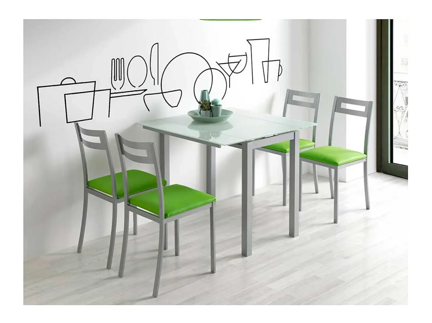 Mesa de cocina extensible Laia acabado cristal blanco, 95cm (largo) x 55/95cm ancho x 76cm
