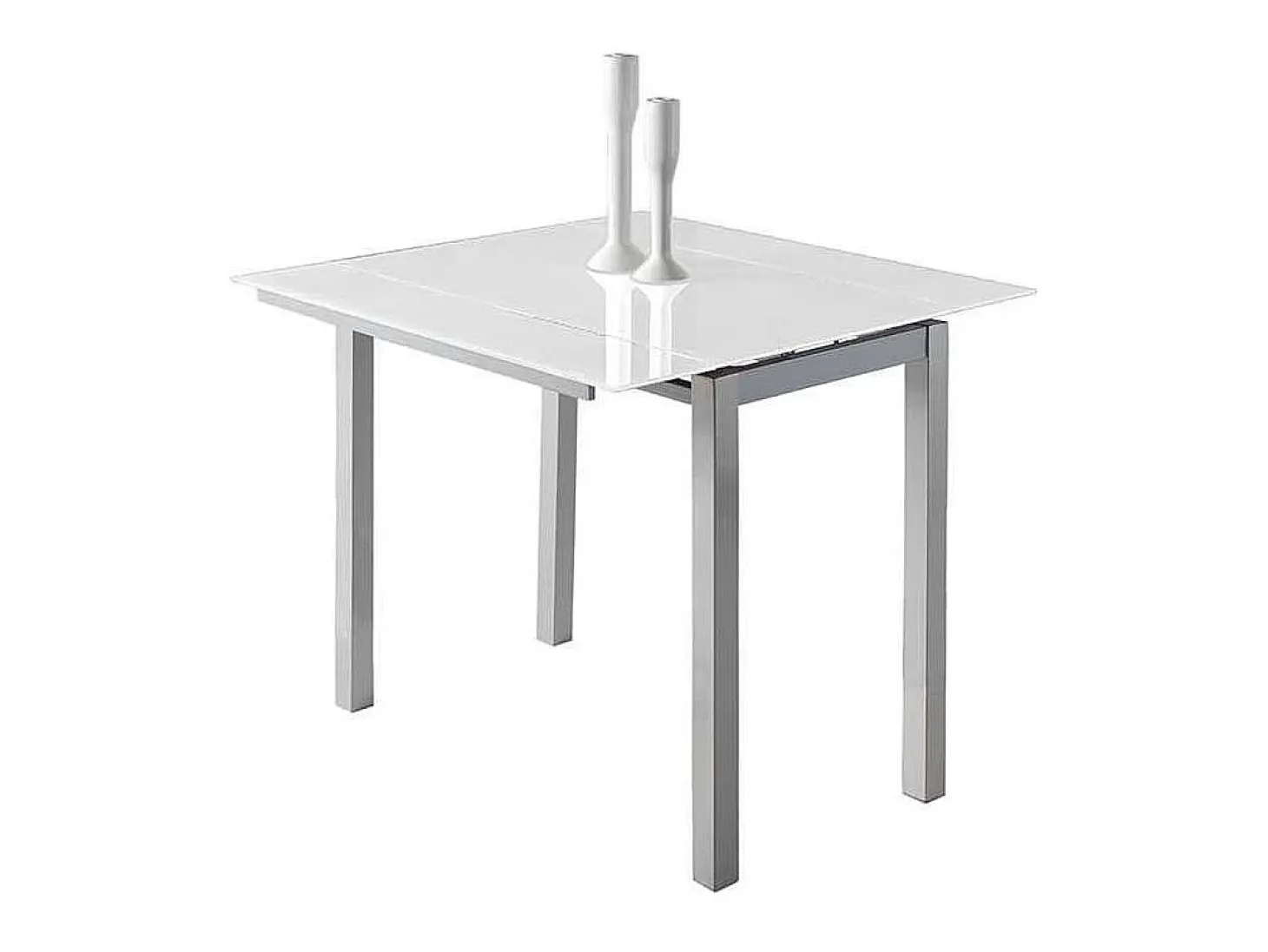 Mesa de cocina extensible Laia acabado cristal blanco, 95cm (largo) x 55/95cm ancho x 76cm