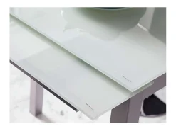 Mesa de cocina extensible Laia acabado cristal blanco, 95cm (largo) x 55/95cm ancho x 76cm