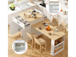 Mesa de cocina extensible con almacenaje, 2 cajones y 2 compartimentos, MDF, blanco (133-202x70x93,5 cm)