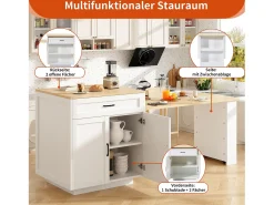 Mesa de cocina extensible con almacenaje, 2 cajones y 2 compartimentos, MDF, blanco (133-202x70x93,5 cm)