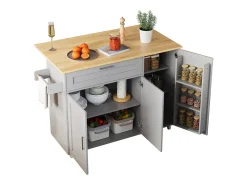 Mesa de cocina móvil plegable de roble, 132,5 x 44 (70) x 90 cm (alto), multifuncional, con 5 ruedas.