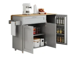 Mesa de cocina móvil plegable de roble, 132,5 x 44 (70) x 90 cm (alto), multifuncional, con 5 ruedas.