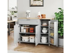 Mesa de cocina móvil plegable de roble, 132,5 x 44 (70) x 90 cm (alto), multifuncional, con 5 ruedas.