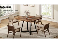 Mesa de cocina para 4 personas, mesa de comedor pequeña con patas metálicas de estilo industrial, 80 x 80 x 75 cm