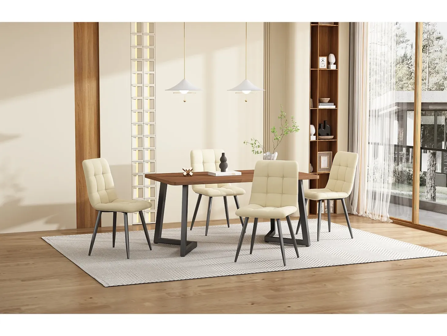 Mesa de comedor - 117 x 68×75 cm, mesa rectangular de madera con patas de metal, color negro/nogal