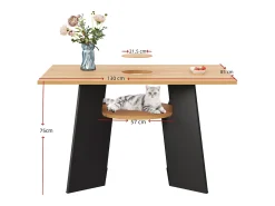 Mesa de comedor 130×85×75 cm - con agujero para gato - tablero de almacenamiento - para 6 personas - negro y natural