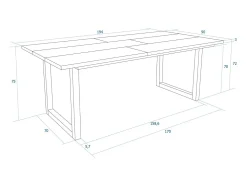 Mesa de Comedor, 10 Comensales, 194x90x75cm, Robusta y estable gracias a su estructura y patas macizas, Roble, Estilo Industrial