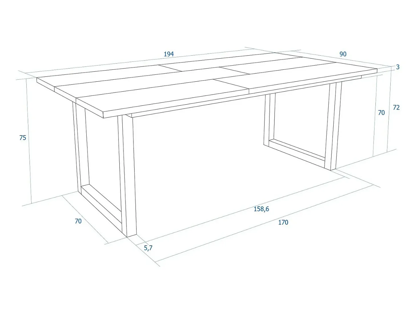 Mesa de Comedor, 10 Comensales, 194x90x75cm, Robusta y estable gracias a su estructura y patas macizas, Roble, Estilo Industrial