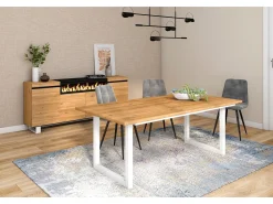 Mesa de Comedor, 10 Comensales, 194x90x75cm, Robusta y estable gracias a su estructura y patas macizas, Roble, Estilo Industrial