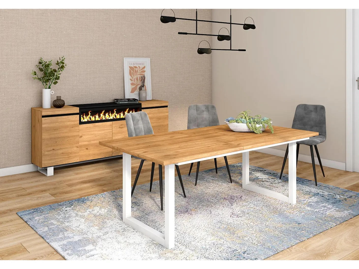 Mesa de Comedor, 10 Comensales, 194x90x75cm, Robusta y estable gracias a su estructura y patas macizas, Roble, Estilo Industrial