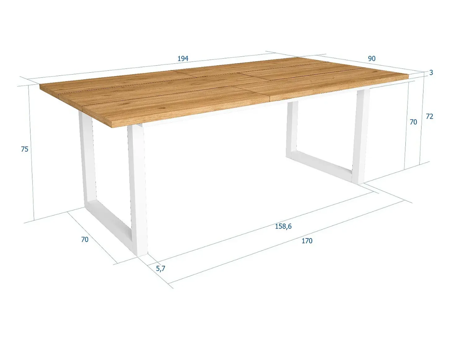 Mesa de Comedor, 10 Comensales, 194x90x75cm, Robusta y estable gracias a su estructura y patas macizas, Roble, Estilo Industrial