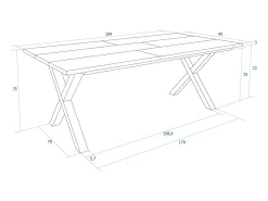 Mesa de Comedor, 10 Comensales, 194x90x75cm, Robusta y estable gracias a su estructura y patas macizas, Roble, Estilo Industrial