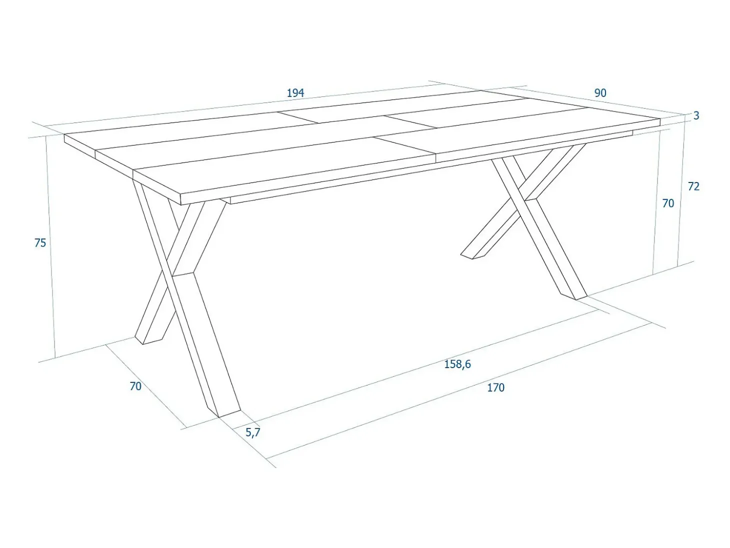 Mesa de Comedor, 10 Comensales, 194x90x75cm, Robusta y estable gracias a su estructura y patas macizas, Roble, Estilo Industrial