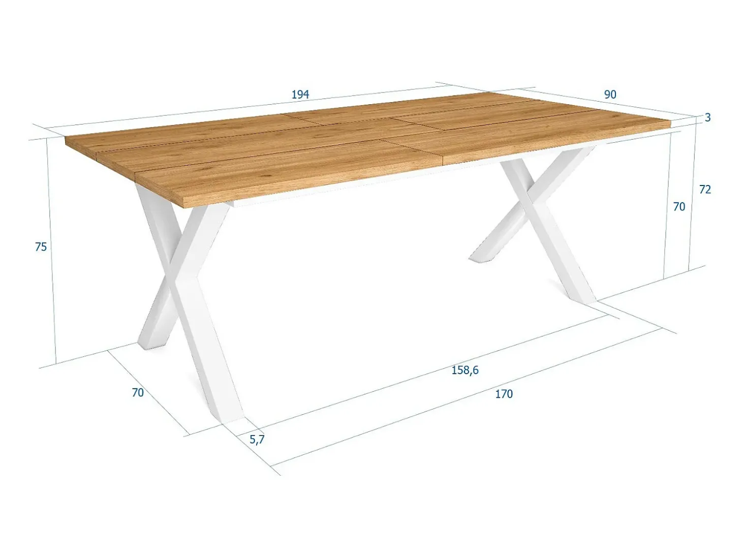 Mesa de Comedor, 10 Comensales, 194x90x75cm, Robusta y estable gracias a su estructura y patas macizas, Roble, Estilo Industrial