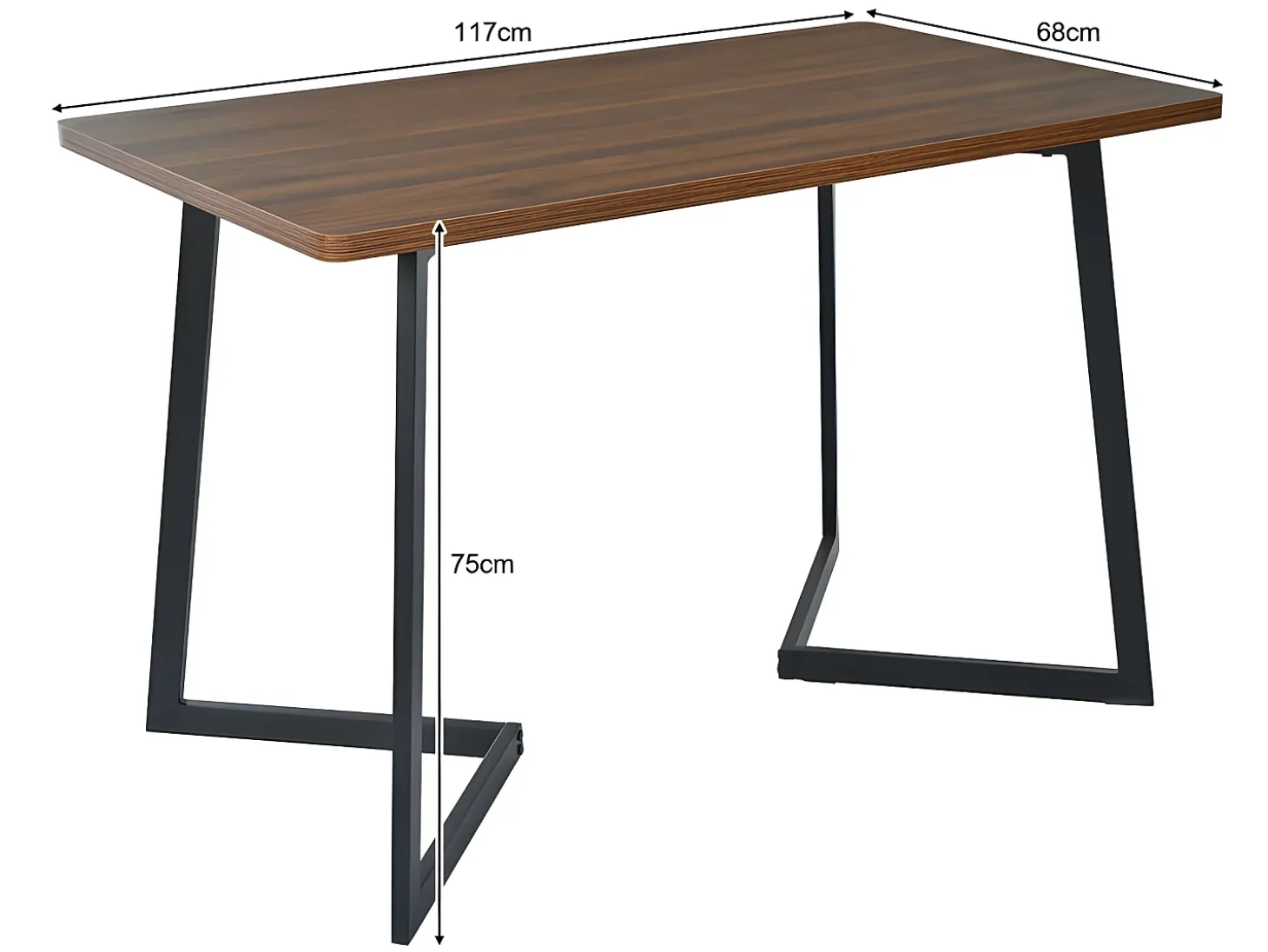Mesa de comedor - tapa de veta de madera - patas de metal negro - 117x68cm - Marrón y negro