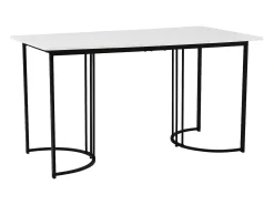 Mesa de comedor 140 x 80 x 75 cm, de metal, rectangular en mármol moderno, patas ajustables, color blanco/negro.