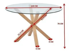 Mesa de comedor ALEX – Redonda 120 cm – Tablero de vidrio templado y patas de metal efecto madera – Estilo moderno