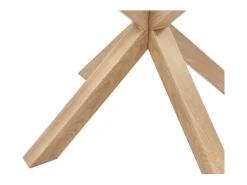 Mesa de comedor ALEX – Redonda 120 cm – Tablero de vidrio templado y patas de metal efecto madera – Estilo moderno