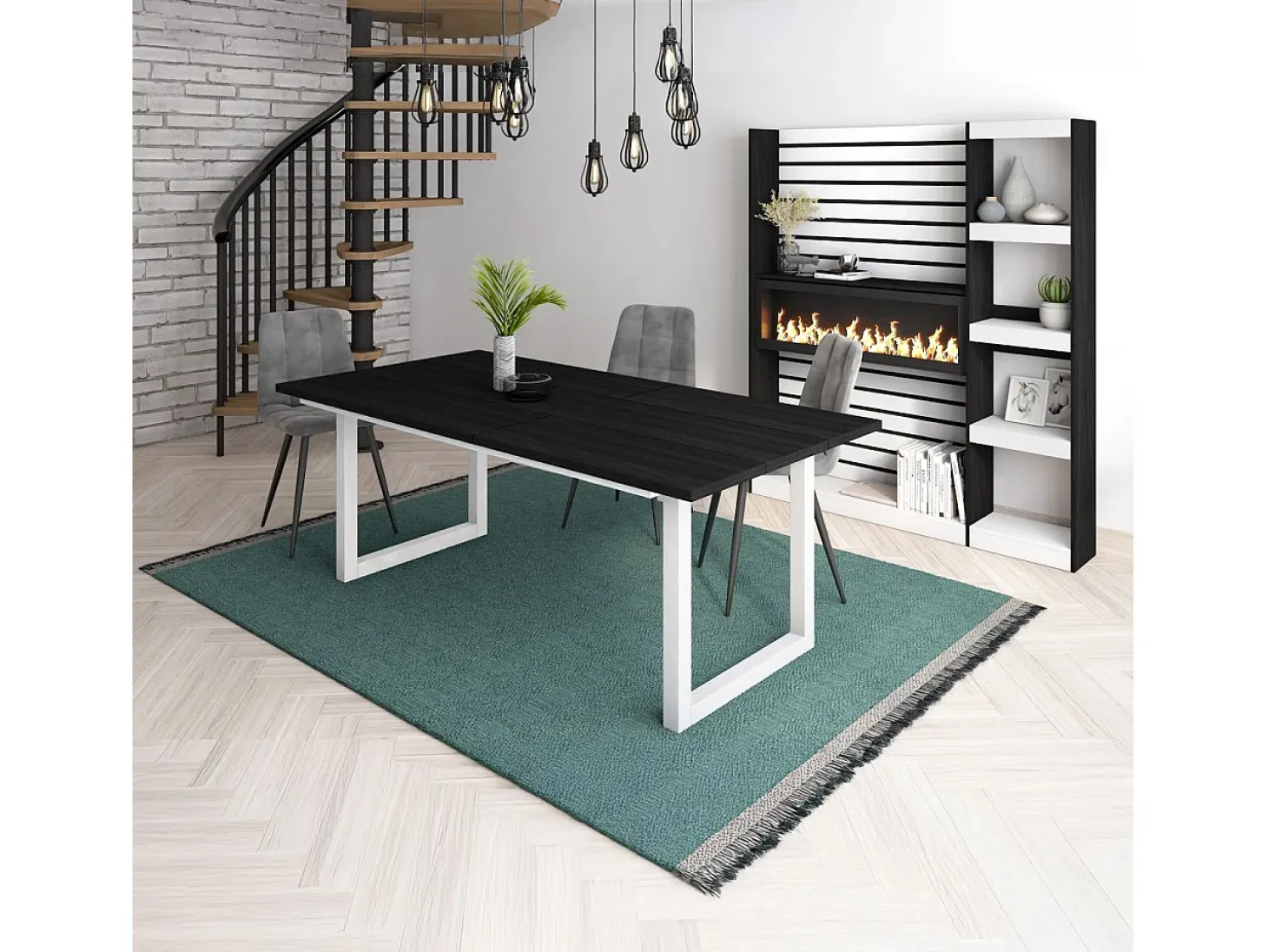Mesa de comedor Altea 200 Negro Blanco