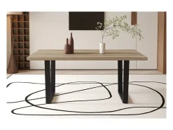 Mesa de comedor ALTONIA – 180x90 cm – Efecto madera de mango – Patas de metal – Diseño industrial y acogedor
