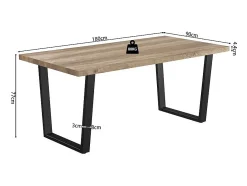 Mesa de comedor ALTONIA – 180x90 cm – Efecto madera de mango – Patas de metal – Diseño industrial y acogedor