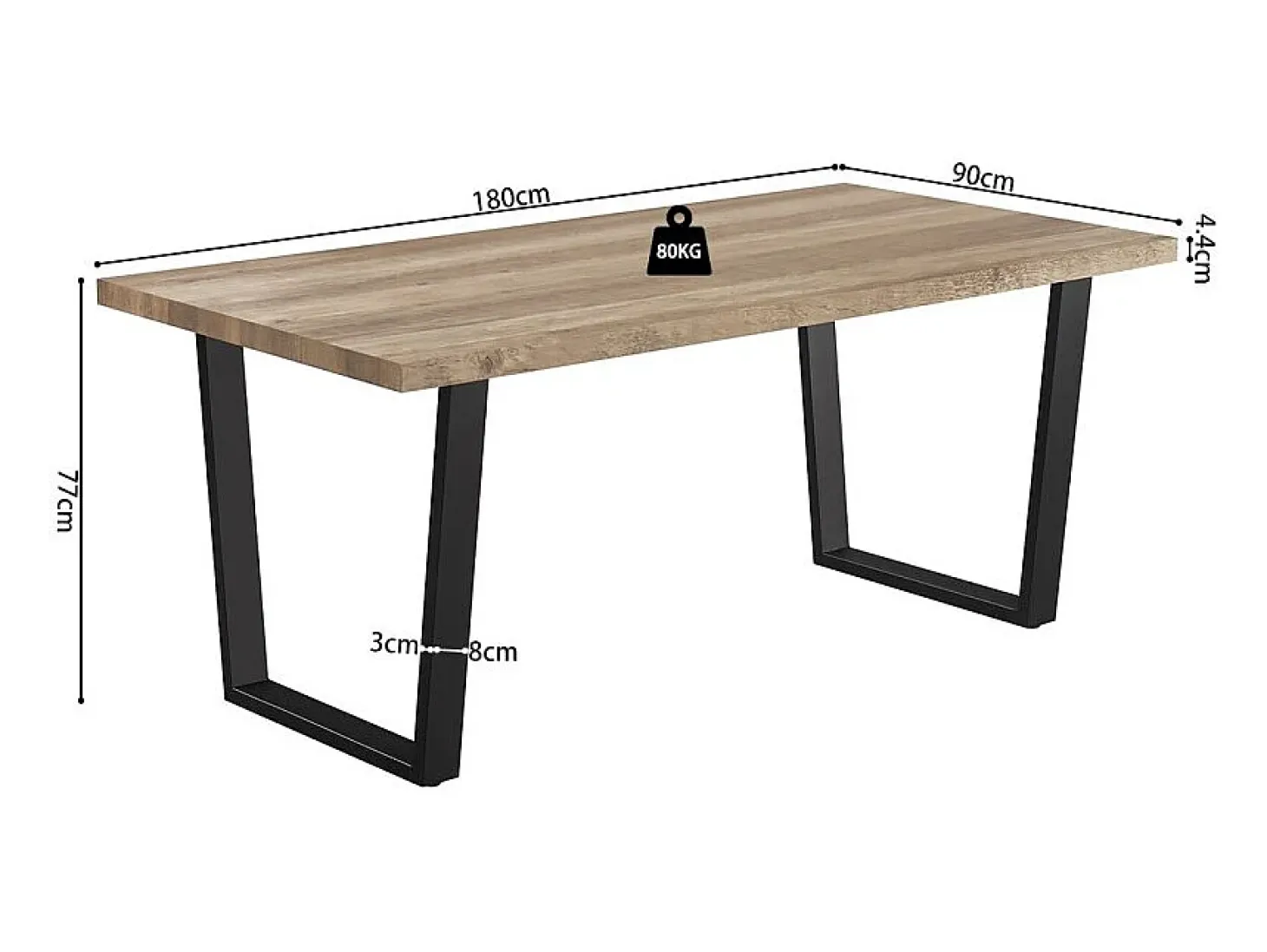 Mesa de comedor ALTONIA – 180x90 cm – Efecto madera de mango – Patas de metal – Diseño industrial y acogedor
