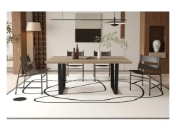 Mesa de comedor ALTONIA – 180x90 cm – Efecto madera de mango – Patas de metal – Diseño industrial y acogedor